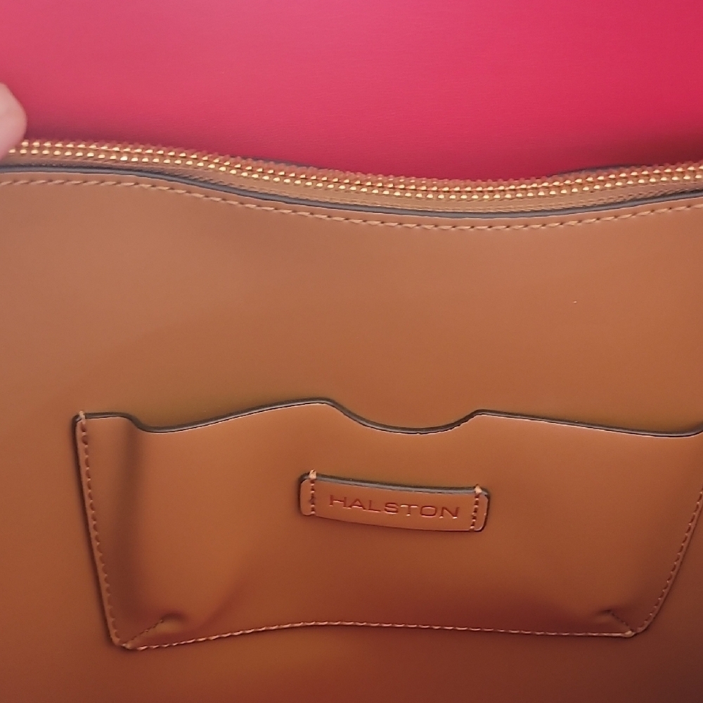 Halston Heritage Brown Tote with Vibrant Red Lining - Picture 7 of 11